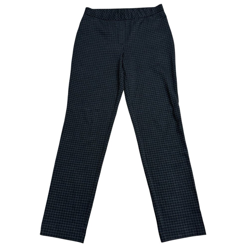 J JILL PONTE PANTS SLIM LEG WOMENS M TALL HOUNDSTOOTH BLACK GRAY CAREER POCKETS